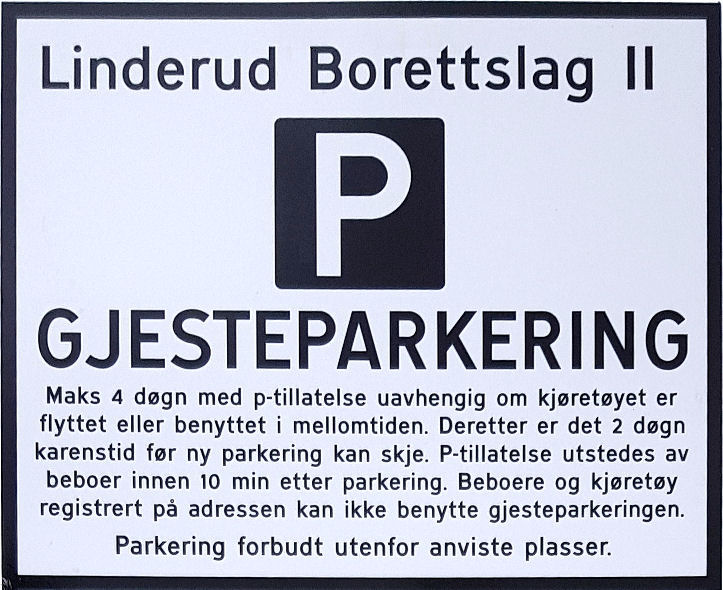 Skilt: Linderud Borettslag II – Gjesteparkering