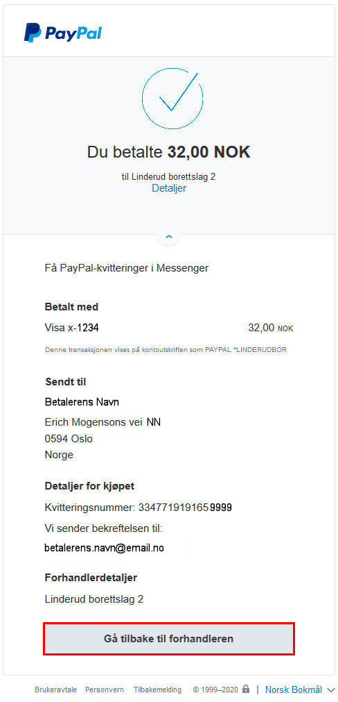 Kvittering fra PayPal